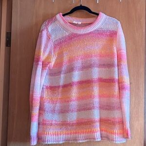 GAP Women's Pink and Orange Striped Sweater